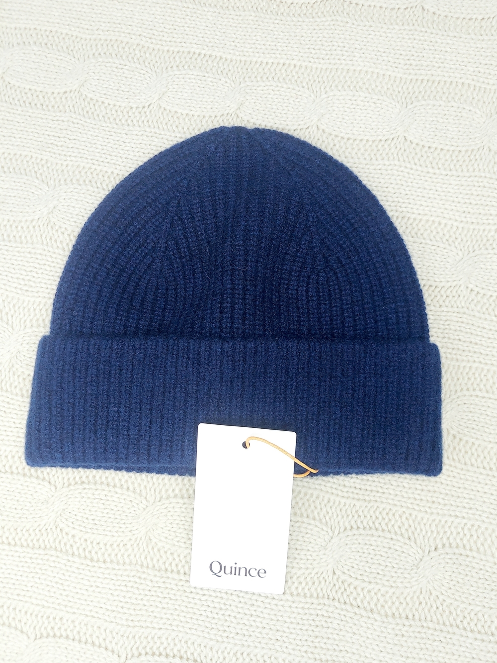 Quince 100% Grade A Cashmere Navy Blue Ribbed Beanie Hat Size M/L NWT Preppy